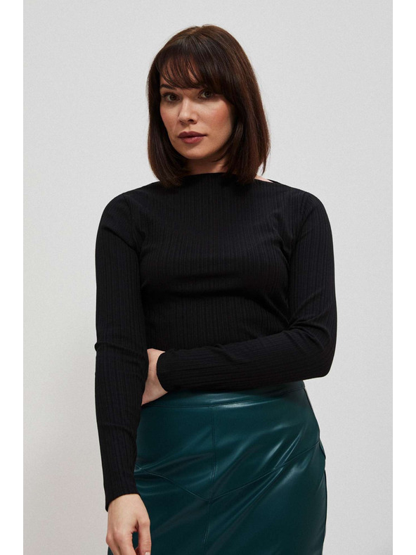 Moodo Uska crna rebrasta bluza s dugim rukavima Moodo