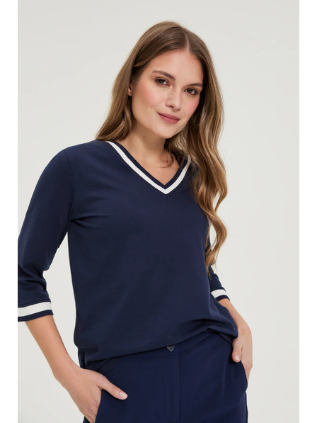 Moodo Pamučna bluza V-izreza mornarsko plava Moodo