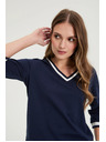 Moodo Pamučna bluza V-izreza mornarsko plava Moodo