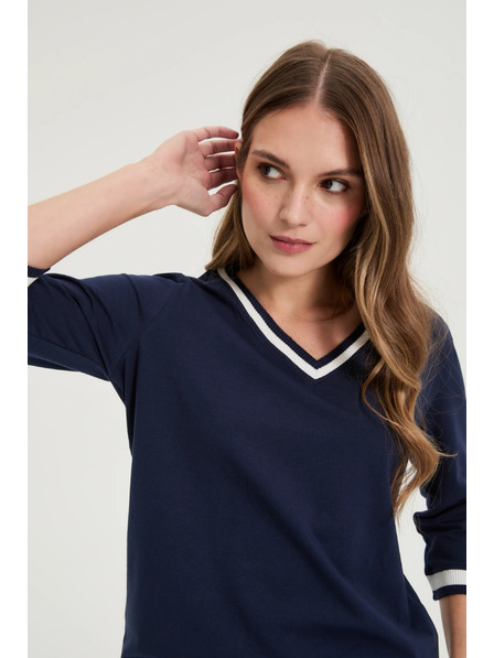 Moodo Pamučna bluza V-izreza mornarsko plava Moodo