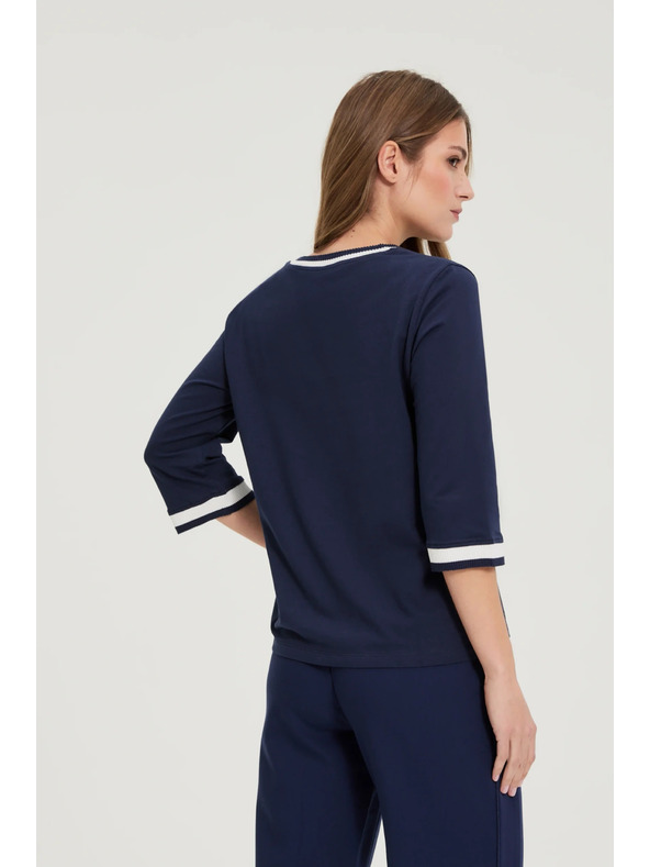 Moodo Pamučna bluza V-izreza mornarsko plava Moodo