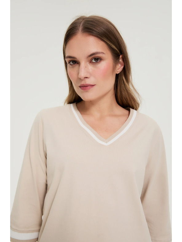Moodo Pamučna bluza V-izreza bež Moodo