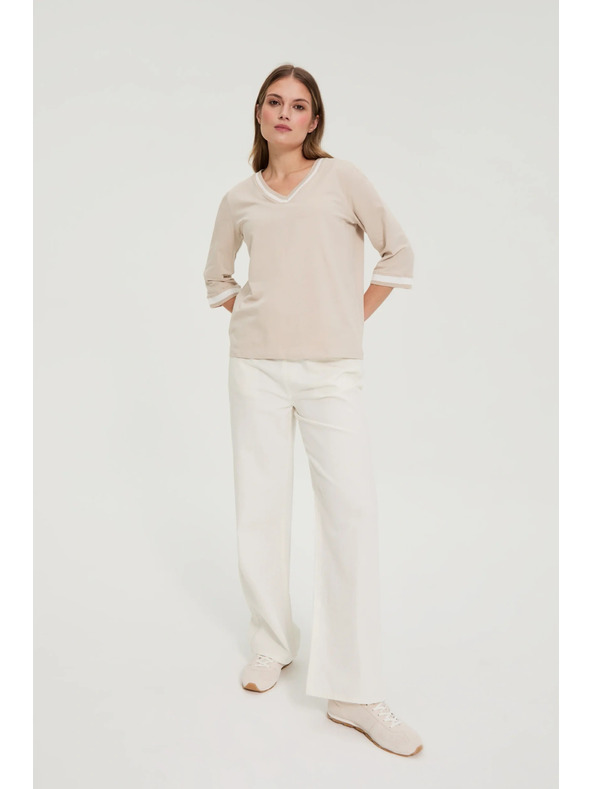 Moodo Pamučna bluza V-izreza bež Moodo