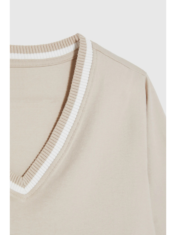 Moodo Pamučna bluza V-izreza bež Moodo