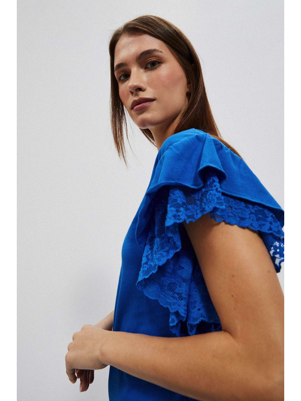 Moodo Plava bluza s volanima na ramenima Moodo