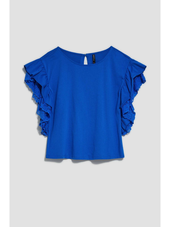 Moodo Plava bluza s volanima na ramenima Moodo