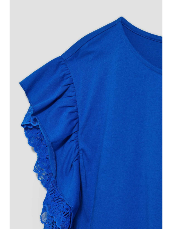 Moodo Plava bluza s volanima na ramenima Moodo