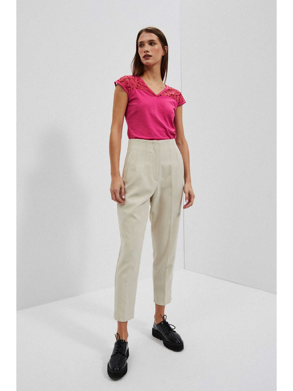 Moodo Ružičasta bluza V-izreza s čipkom Moodo