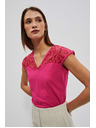 Moodo Ružičasta bluza V-izreza s čipkom Moodo