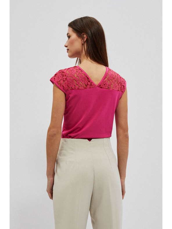 Moodo Ružičasta bluza V-izreza s čipkom Moodo