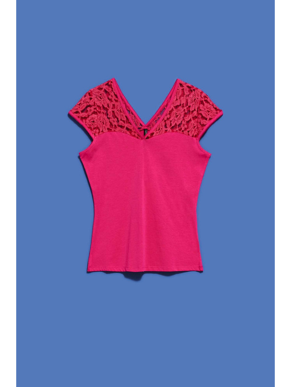 Moodo Ružičasta bluza V-izreza s čipkom Moodo