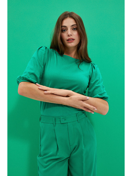 Moodo Glatka majica napuhanih rukava zelena Moodo