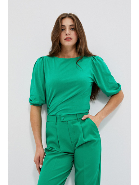 Moodo Glatka majica napuhanih rukava zelena Moodo