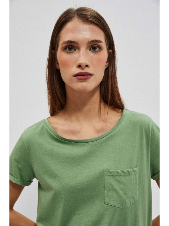 Moodo Pamučna majica okruglog izreza s džepićem maslinasta Moodo