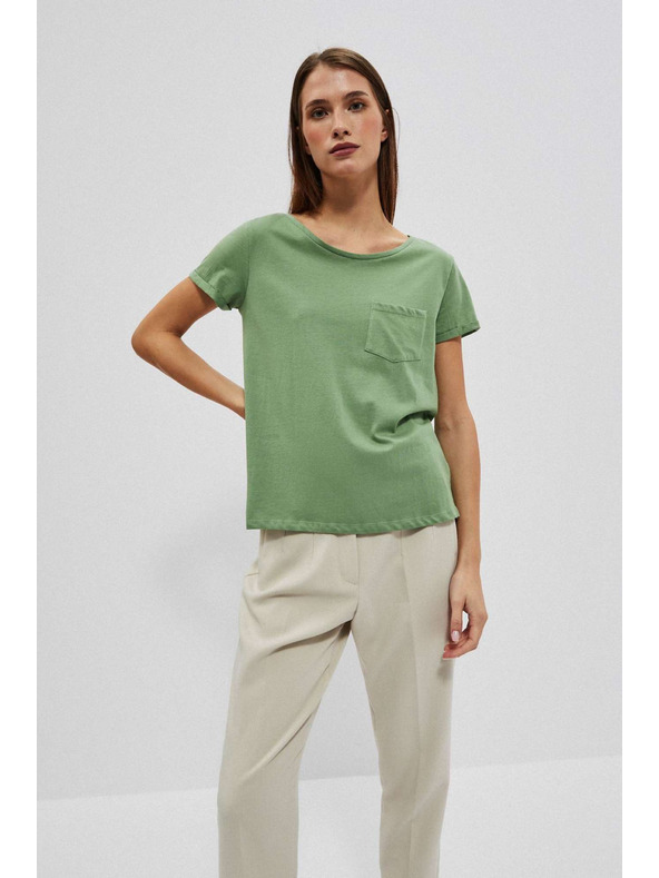 Moodo Pamučna majica okruglog izreza s džepićem maslinasta Moodo