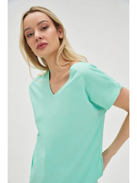 Moodo Pamučna majica V-izreza mentol Moodo