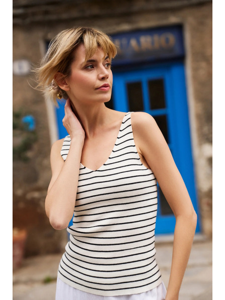 Moodo Prugasti bež pamučni top Moodo