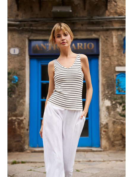 Moodo Prugasti bež pamučni top Moodo