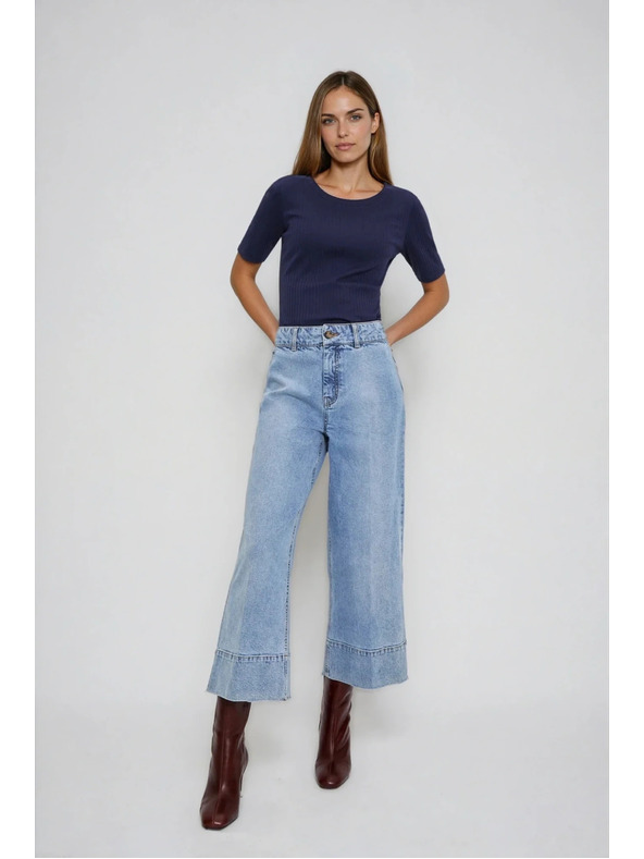 Moodo Tamno plava bluza od rebraste tkanine Moodo