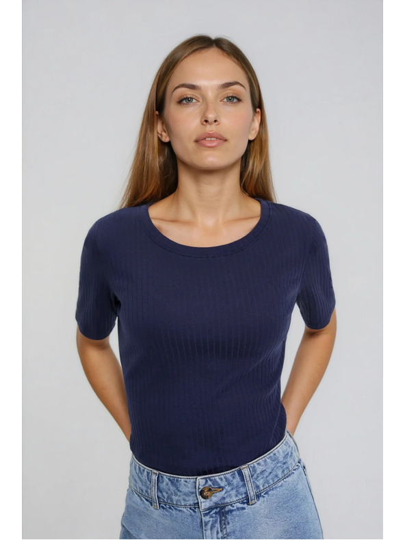 Moodo Tamno plava bluza od rebraste tkanine Moodo