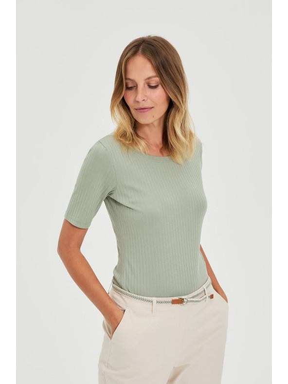 Moodo Maslinasta bluza od rebraste tkanine Moodo