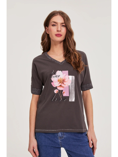 Moodo Smeđa bluza s printom Moodo