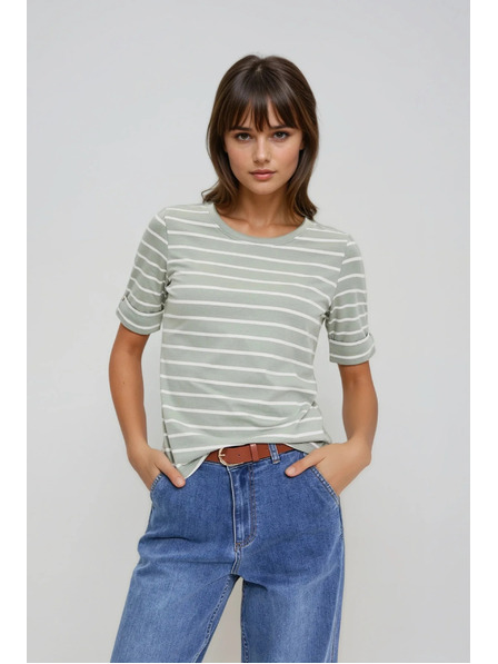 Moodo Prugasta maslinasta pamučna majica Moodo