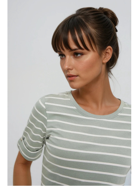 Moodo Prugasta maslinasta pamučna majica Moodo