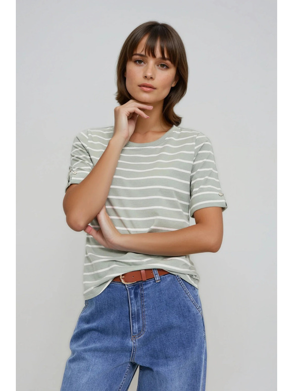 Moodo Prugasta maslinasta pamučna majica Moodo