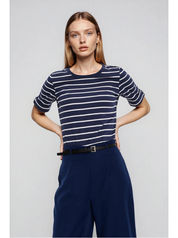 Moodo Prugasta tamno plava pamučna majica Moodo