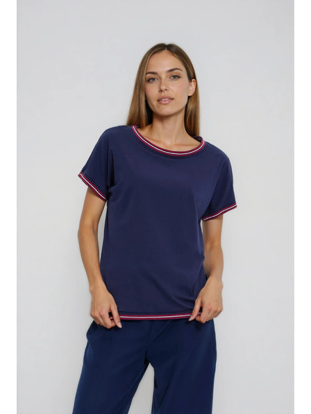 Moodo Tamno plava bluza s dekorativnim rubom Moodo