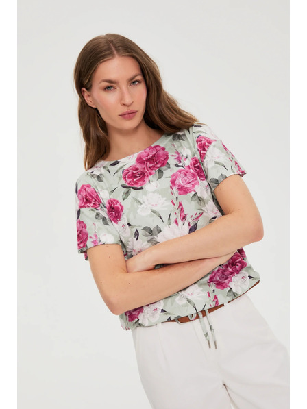 Moodo Maslinasto zelena cvjetna bluza s mašnom Moodo