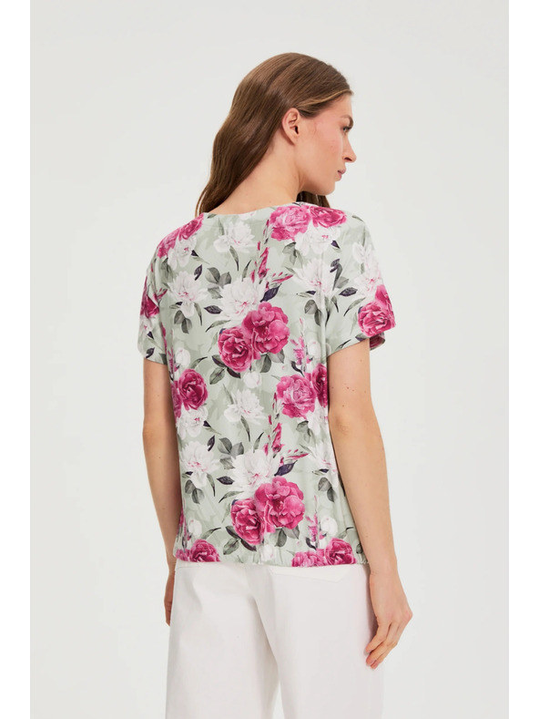 Moodo Maslinasto zelena cvjetna bluza s mašnom Moodo