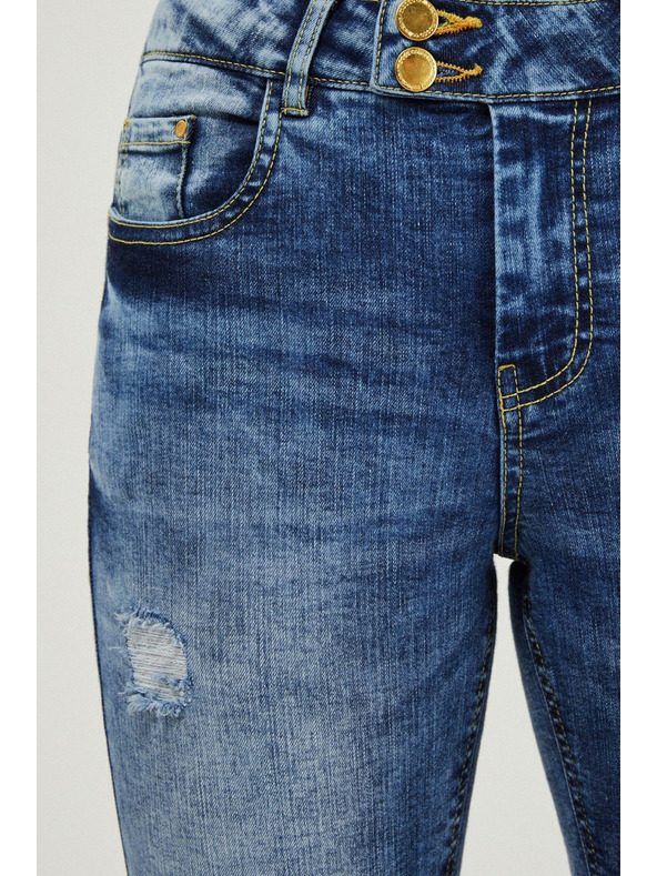 Moodo Uske traperice srednjeg struka s oderancima plave Moodo