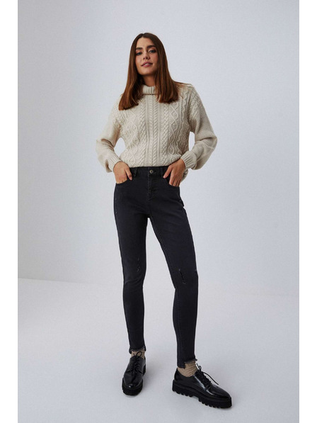 Moodo Uske traperice srednjeg struka s opranih rubova nogavica grafitne Moodo