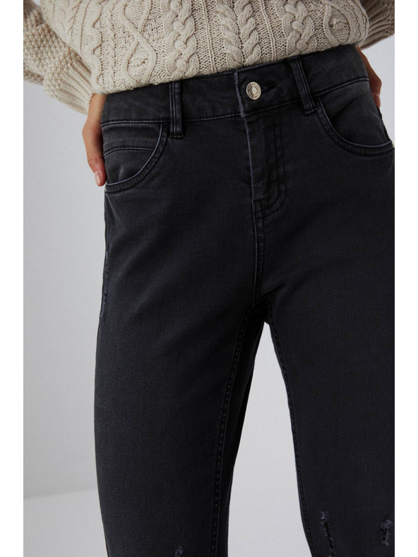 Moodo Uske traperice srednjeg struka s opranih rubova nogavica grafitne Moodo