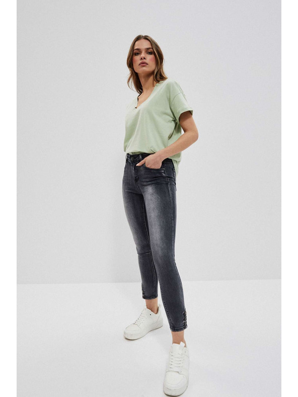 Moodo Uske traperice srednjeg struka s oderancima grafitne Moodo