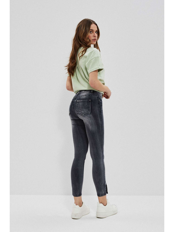 Moodo Uske traperice srednjeg struka s oderancima grafitne Moodo