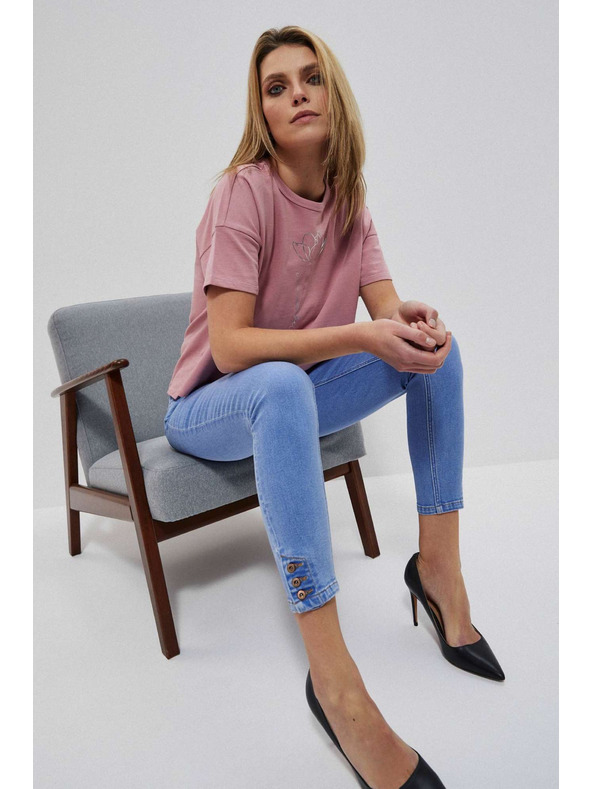 Moodo Plave traperice srednjeg struka s gumbima na nogavicama Moodo