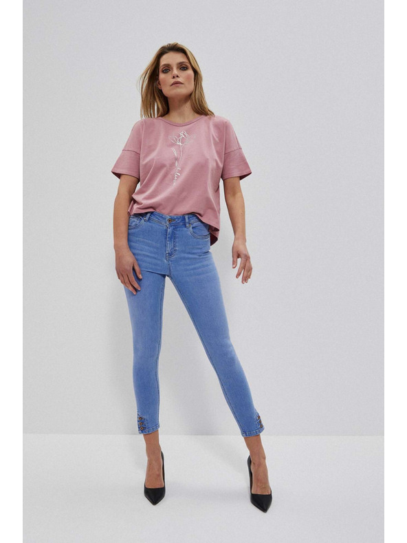 Moodo Plave traperice srednjeg struka s gumbima na nogavicama Moodo