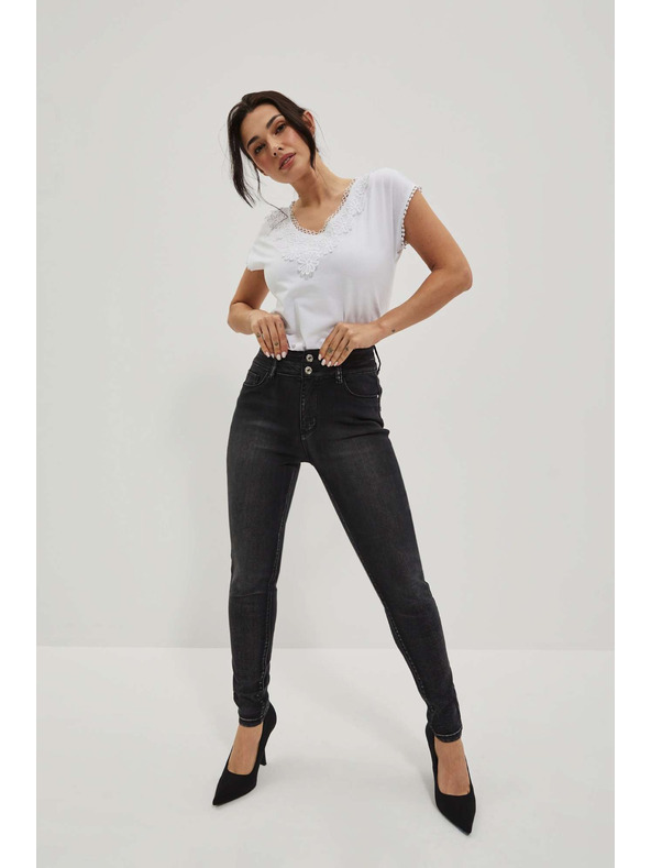 Moodo Skinny traperice s duplim gumbom grafitne Moodo