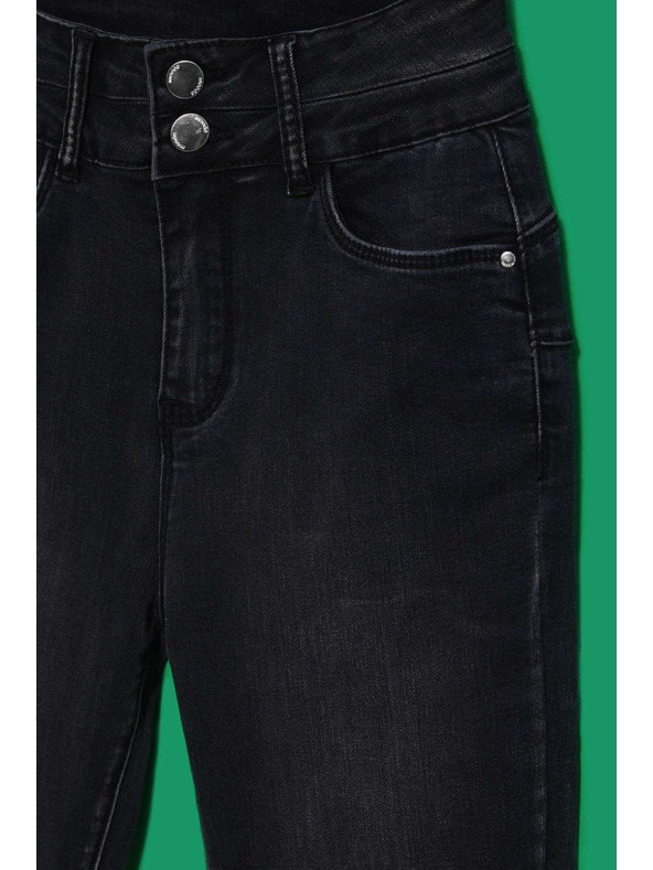 Moodo Skinny traperice s duplim gumbom grafitne Moodo