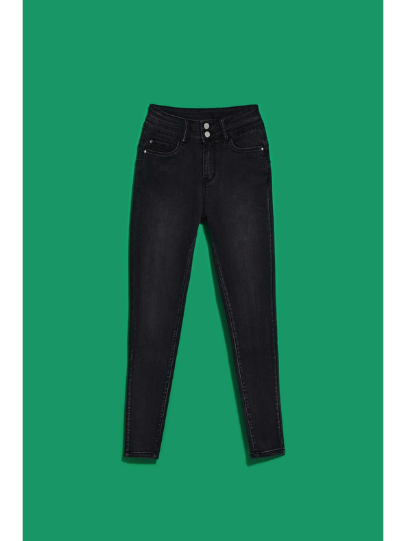 Moodo Skinny traperice s duplim gumbom grafitne Moodo