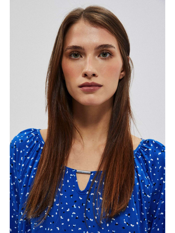 Moodo Uzorana košulja s čamac izrezom plava Moodo