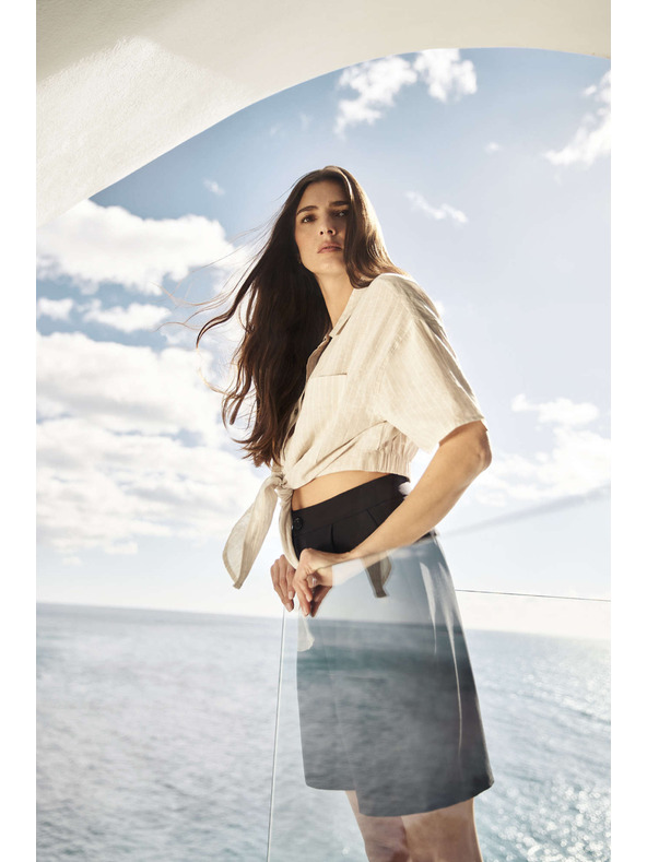 Moodo Lanena košulja sa vezivanjem Moodo