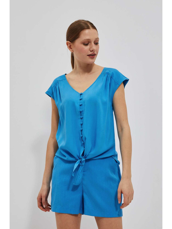 Moodo Azurna košuljasta majica sa zavezivanjem Moodo