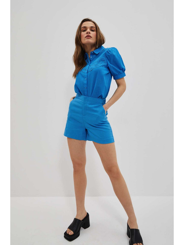 Moodo Azurna košulja s naboranim rukavima Moodo