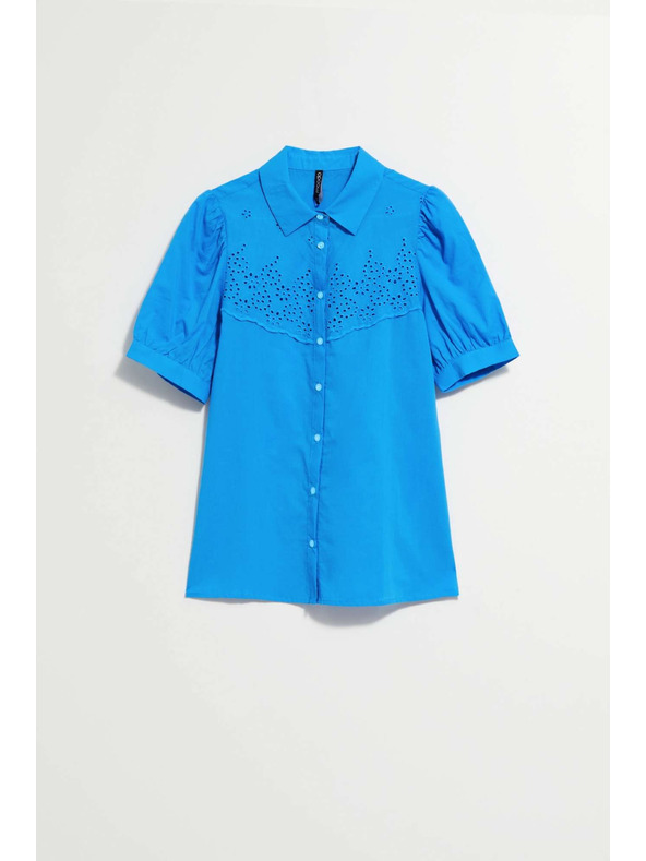 Moodo Azurna košulja s naboranim rukavima Moodo