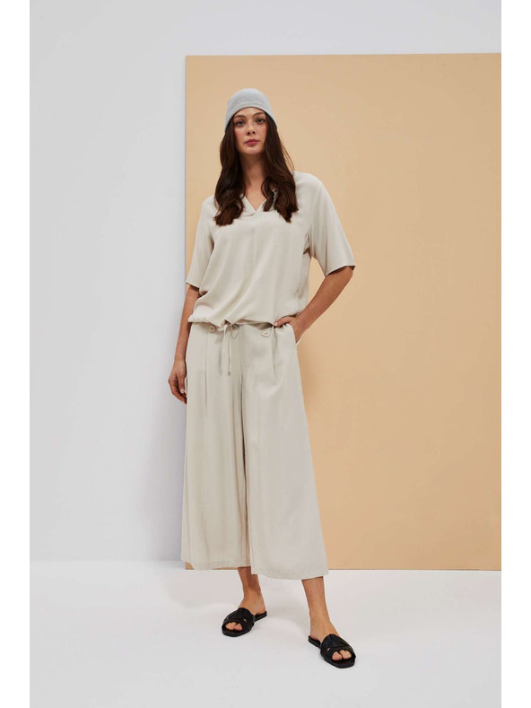 Moodo Pijesak smeđa košulja Moodo sa vezivanjem u struku i V-izrezom