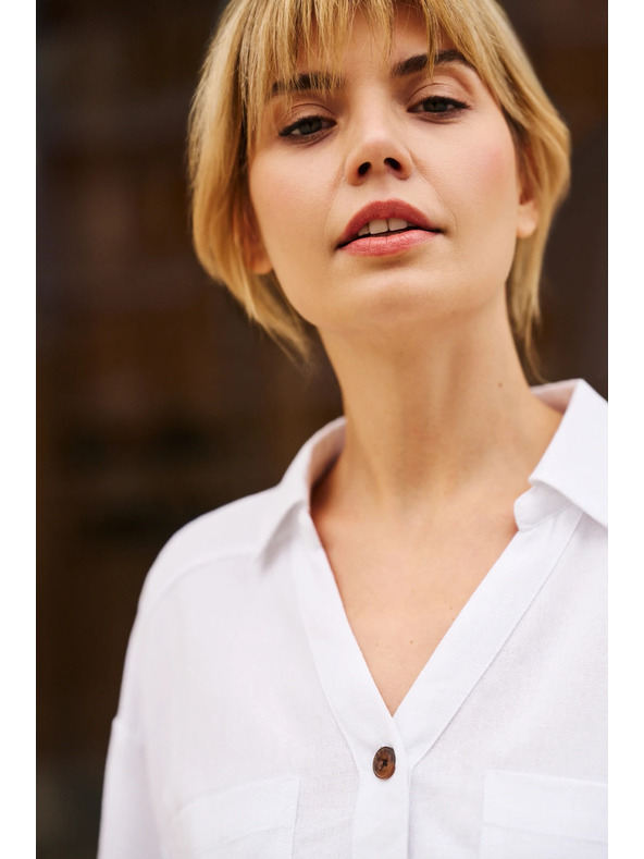 Moodo Viskozno-lanena košulja bijela Moodo